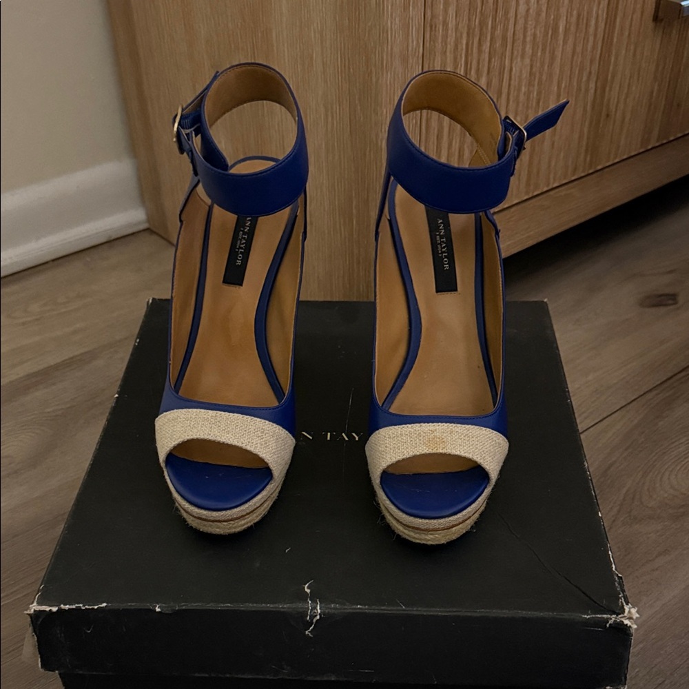 Ann Taylor Royal Blue Espadrille Platform Sandals with Ankle Strap